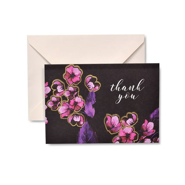 George Stanley Deep Purple Floral Thank You Cards With Gold Foil 40 count 